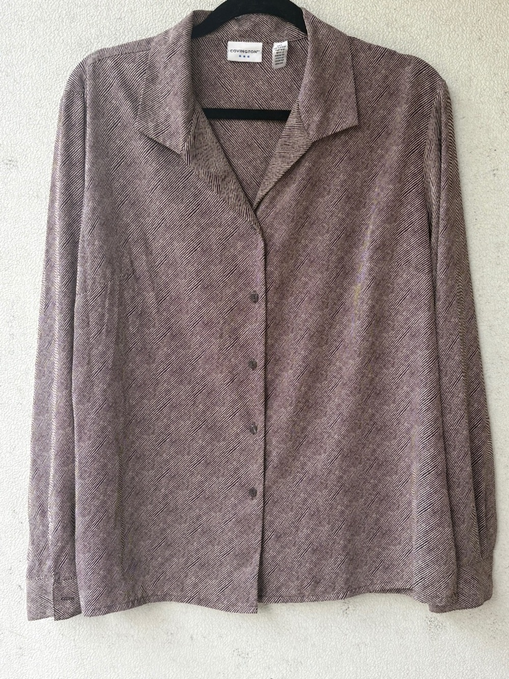 Covington Chocolate Brown Cream Micro Stripe Blouse XL 18 Vintage Style